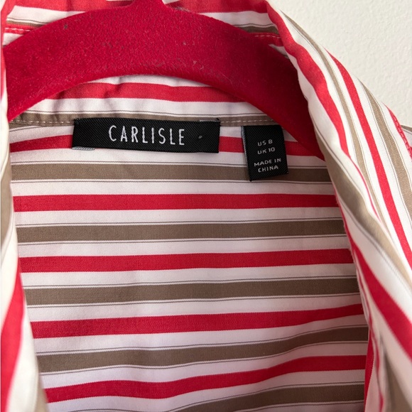 Carlisle Women's Tuxedo Ruffle Front Striped Button Down Shirt Size 8 - Picture 4 of 5